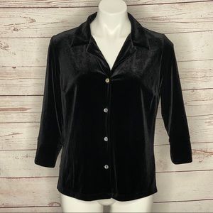 Boston Proper Black 3/4 Sleeve Button Down Velvet
